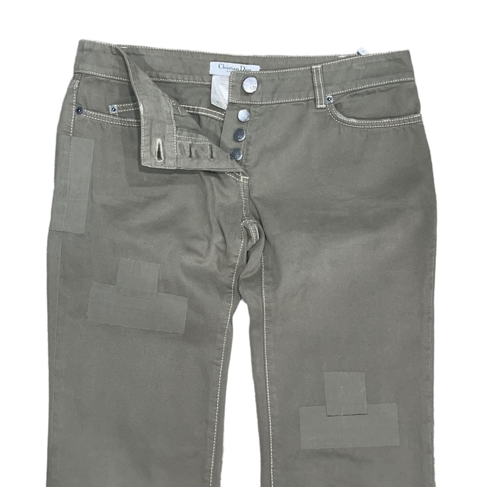Christian Dior Boutique Woman’s Army Green Tape Patch Denim Jeans Size 6 - Picture 3 of 7